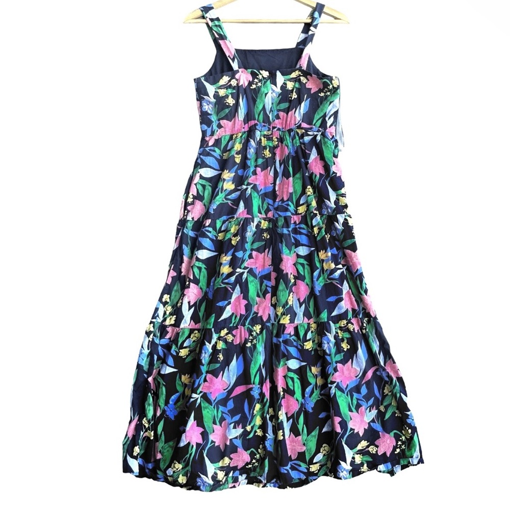 J.CREW Imogine Floral Tiered Dress Midi Maxi Blue Pink Green Yellow Pockets Long - Picture 3 of 9